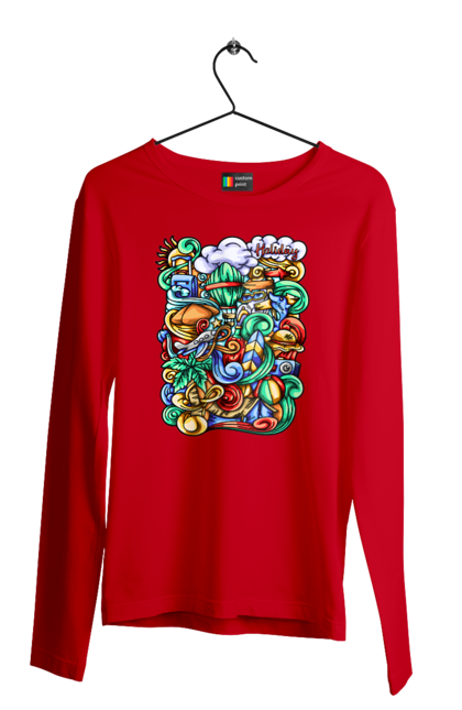 Чоловічий лонгслів з принтом "Канікули відпочинок арт". Відпочинок, канікули, літо, море, пляж, подорож. 2070702