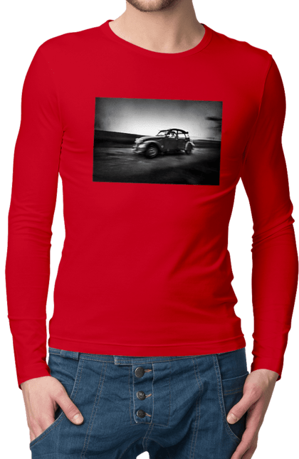 Чоловічий лонгслів з принтом "Ретро машина чб". Авто, ретро, ретро машина, чорно біла машина. 2070702