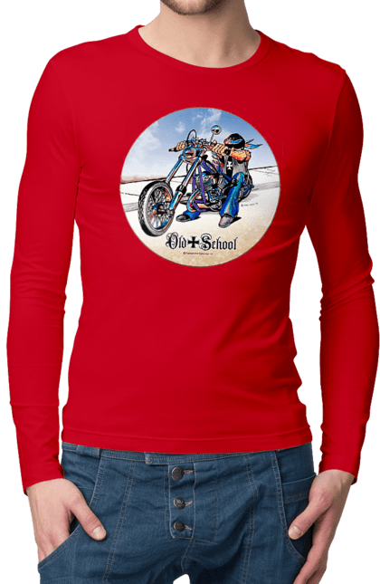 Мужской лонгслив с принтом Old school. Авто мото, испольнители, мотоцикл, музыкальная группа, рок группа, старая закалка. 2070702