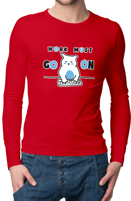 Мужской лонгслив с принтом Работа не волк. Айти, кот, котики, коты, работа. 2070702