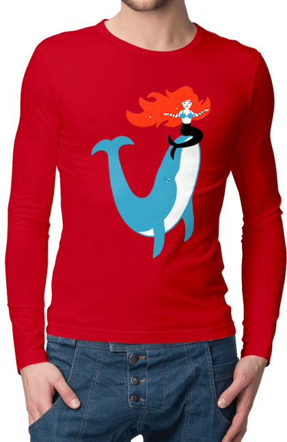 Чоловічий лонгслів з принтом "Русалка І Кит". Кит, море, русалка. 2070702