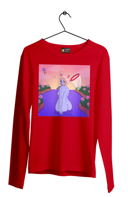 Чоловічий лонгслів з принтом "Фіолетова Дівчина На Полюванні". Гола, дівчина, сачок. 2070702