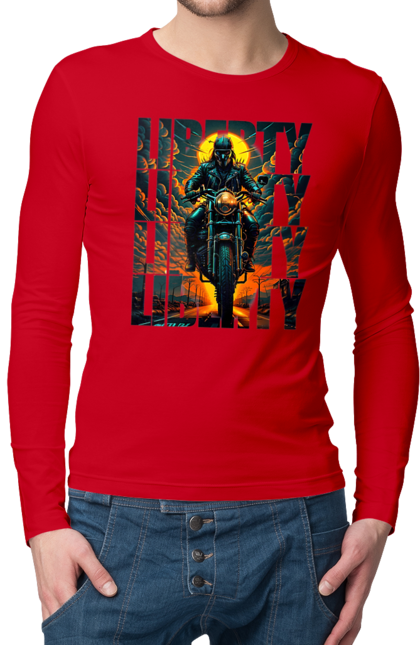 Чоловічий лонгслів з принтом "Байкер". Байкер, мотоцикліст, подорожі, свобода, туризм. 2070702