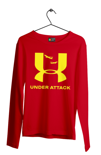 Чоловічий лонгслів з принтом "Under Attack yellow". Андер армор, бренди, гумор, приколи, прикольні, ундер армор. 2070702