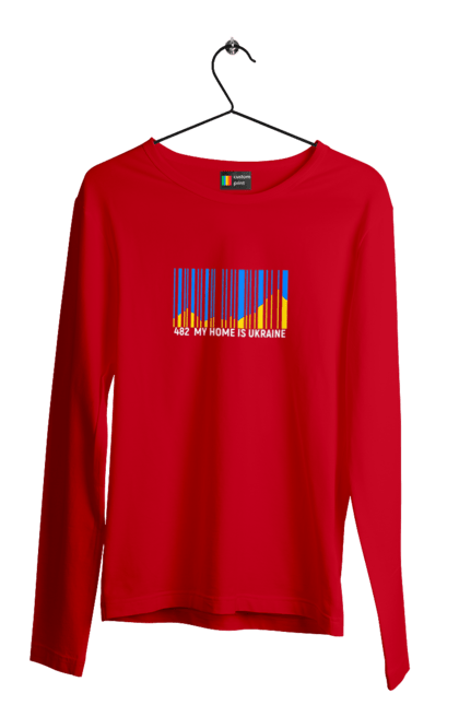 Чоловічий лонгслів з принтом "Мій дім це  Україна". Батьківщина, гори, державний знак, мій дім, моя держава, синє небо, україна, штрих код. 2070702