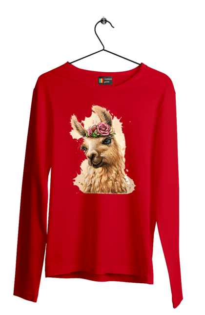 Men`s longsleeve with prints Lama Portrait. Animal, lama, portrait. 2070702