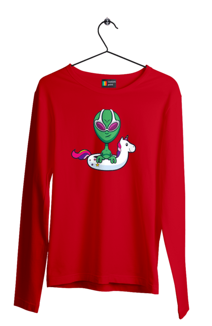 Men`s longsleeve with prints Alien Floats In A Circle. Alien, inflatable circle, to swim. 2070702