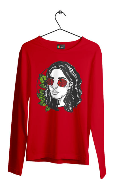 Чоловічий лонгслів з принтом "Дівчина З Трояндами На Очах". Дівчина, троянда. 2070702