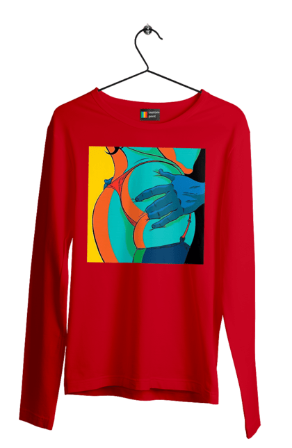 Чоловічий лонгслів з принтом "Жіноча Попа В Чоловічих Руках". Гола, жопа, ляпас. 2070702