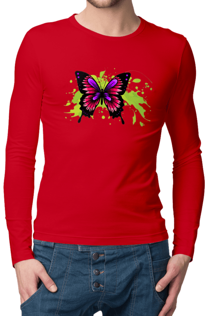 Men`s longsleeve with prints Pink Butterfly. Butterfly. 2070702
