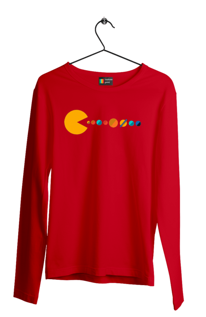 Men`s longsleeve with prints Pac Man Planets. Arcade video game, atari, japanese video game, maze, namco, pac man, planets, solar system, space, video game. 2070702