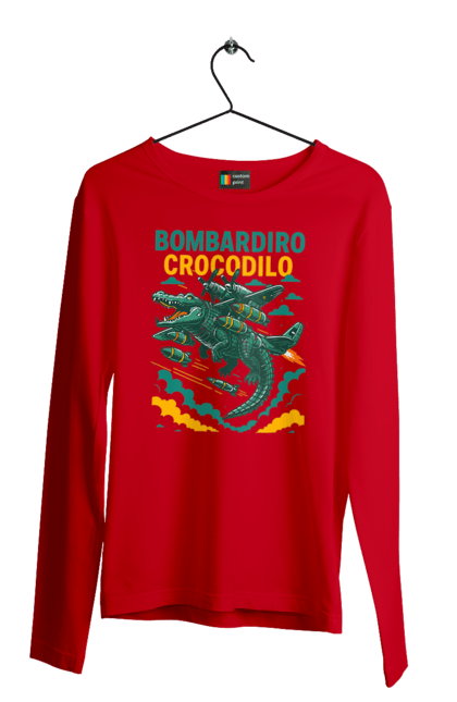 Чоловічий лонгслів з принтом "Bombardino Crocodilo". Bombardino, bombardino crocodilo, crocodilo, бомбардіно крокоділо, крокодил, крокодил літак, крокодил мем, мем, мем бомбардине крокодило. 2070702