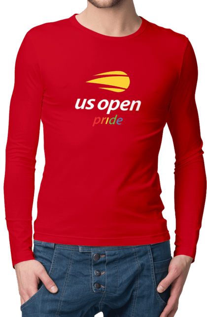 Men`s longsleeve with prints US Open pride tennis tournament. American championship, ball, hard, new york, open championship, players, prize fund, racket, sponsor, tennis. 2070702