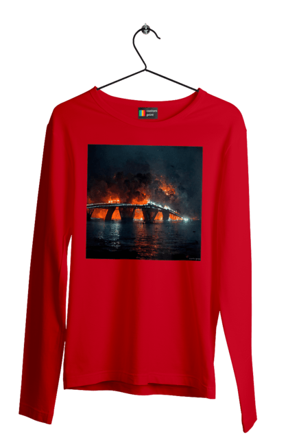 Чоловічий лонгслів з принтом "Кримський мост горить". Армія росії, армія україни, годить, зсу, крим, мост, удар, удар зсу. 2070702