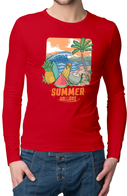 Men`s longsleeve with prints Summer Holidays. Palm, sea, summer, waves. 2070702