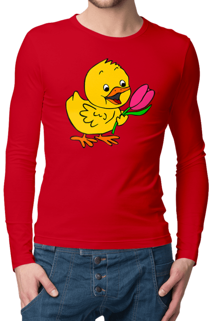 Men`s longsleeve with prints Chicken With A Tulip. Chick, tulip. 2070702