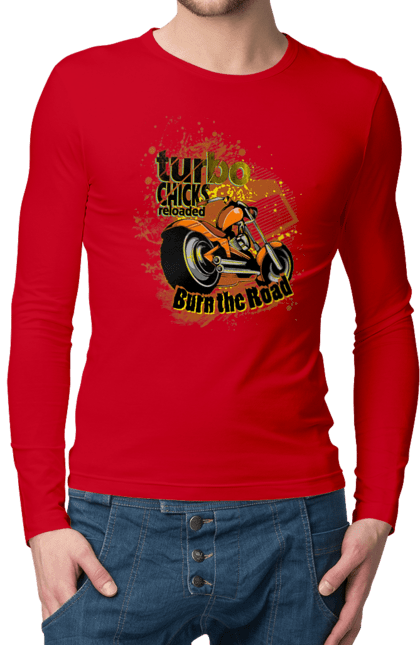 Чоловічий лонгслів з принтом "Мопед Турбо". Їзда, мопед, швидкість. 2070702