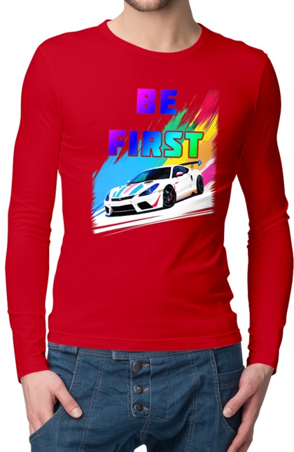 Чоловічий лонгслів з принтом "Гонка". Автомобільний, гонка, спортивна машина, спортивний автомобіль. 2070702