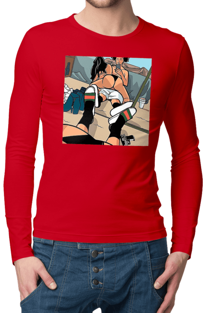 Чоловічий лонгслів з принтом "Голе Селфі У Дзеркалі". Жопа, зверху, селфі. 2070702