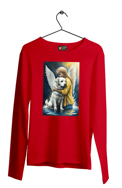 Чоловічий лонгслів з принтом "Дівчинка та собака ангел [память загиблим тваринам]". Дівчинка та собака, крим, нова каховка, память загиблим тваринам, собака ангел, україна, херсон. 2070702