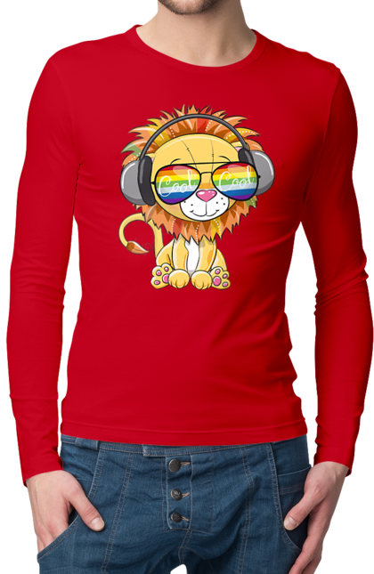 Чоловічий лонгслів з принтом "Левеня В Окулярах І Навушниках". Лев, левеня, навушники, окуляри. 2070702