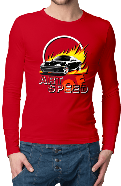 Чоловічий лонгслів з принтом "Автомобіль у вогні". Авто, автомобіль у вогні, гонка, дрейф, спорт, спортивна машина, швидкість. 2070702