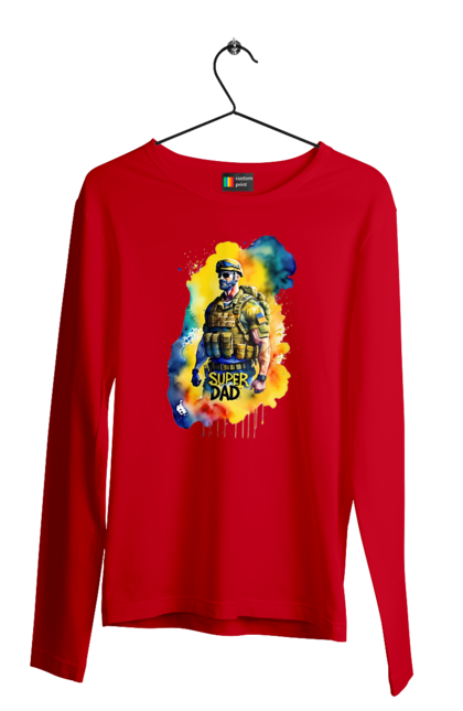 Чоловічий лонгслів з принтом "Супер тато ЗСУ". День батька, день тата, зсу, люблю тата, супер, супер тато, супер тато зсу, тато, тато зсу, україна. 2070702