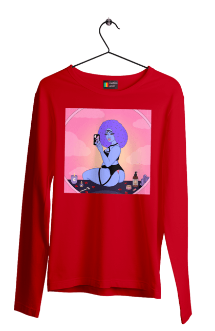 Чоловічий лонгслів з принтом "Фіолетова Дівчина Фото У Дзеркалі". Білизна, дзеркало, фото. 2070702