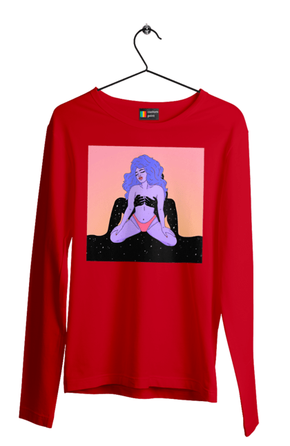 Чоловічий лонгслів з принтом "Фіолетова Дівчина В Трусиках". Інопланетянка, у трусах. 2070702