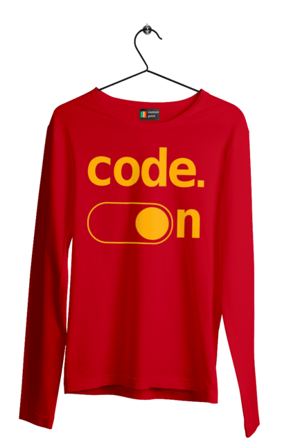 Чоловічий лонгслів з принтом "Код увімкнено". Айті, айтішник, для айтішника, для програміста, код увімкнено, подарунок айтішнику, подарунок програмісту, програміст, розробник. 2070702
