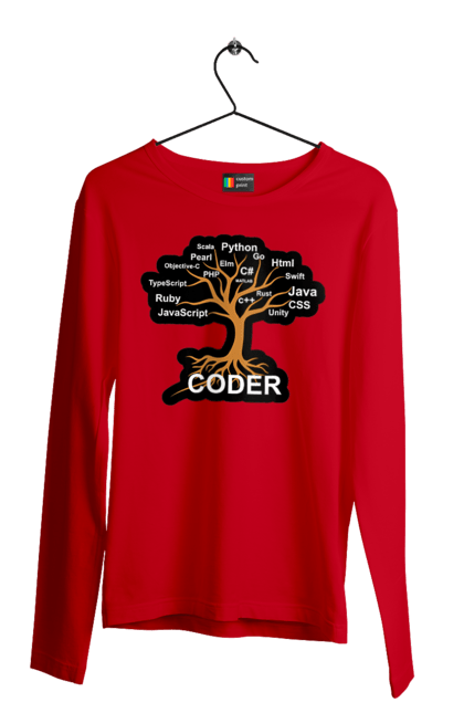 Чоловічий лонгслів з принтом "Кодер". Айті, айтішник, для айтішника, для програміста, кодер, подарунок айтішнику, подарунок програмісту, програміст, розробник. 2070702