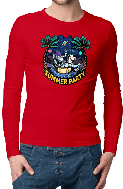 Men`s longsleeve with prints Summer Party With Astronaut. Cosmonaut, space, summer. 2070702