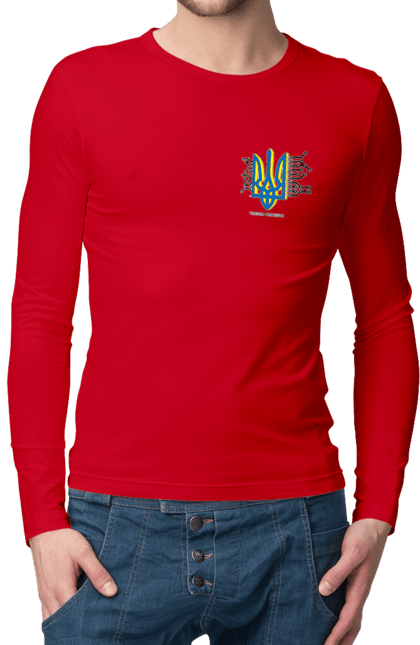 Чоловічий лонгслів з принтом "Процесор Свободи  серце. Жовтоблакить.". Sarabeevart, купити, патріотична, процесор, свобода, серце, україна. 2070702