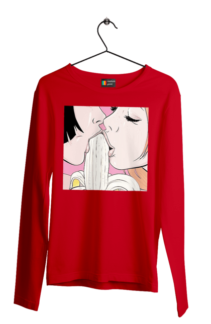 Чоловічий лонгслів з принтом "Дівчата Їдять Банан". Лизати, смоктати. 2070702