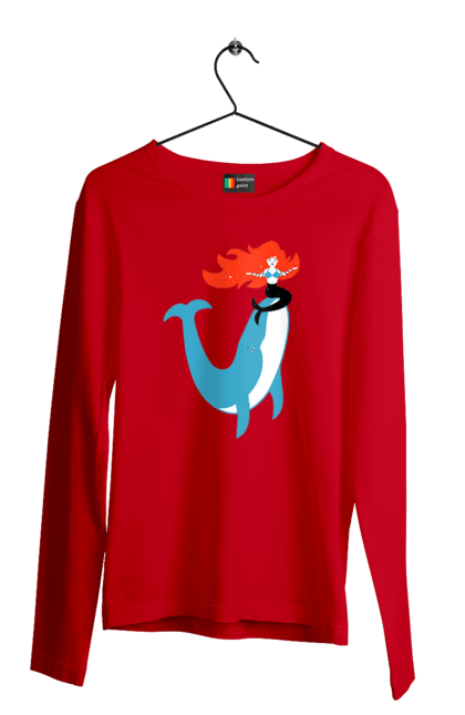 Чоловічий лонгслів з принтом "Русалка І Кит". Кит, море, русалка. 2070702