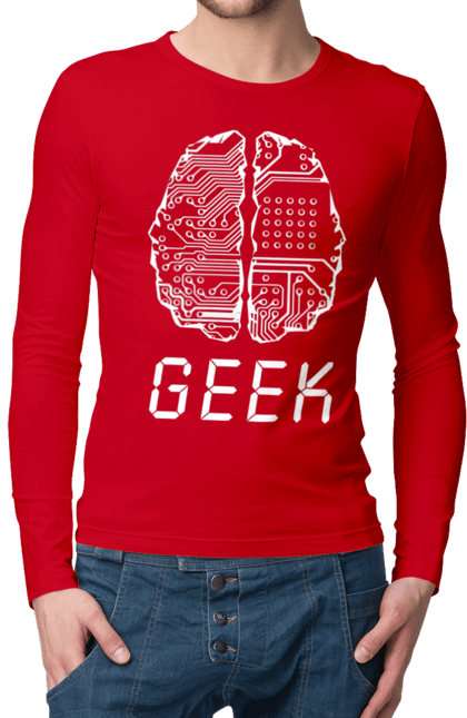 Чоловічий лонгслів з принтом "Гик Мозок". Айті, айтішник, гик, знання, інженер, кібер, кібернетика, кіборг, код, комп, комп’ютерник, кристал, мікросхема, мозок, програміст, професіонал, професссія, розробник, розум, чіп. 2070702