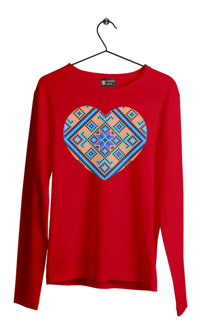 Чоловічий лонгслів з принтом "Серце вишивка". Вишиванка, вишивка, вишивка хрестиком, люблю україну, серце, символи україни, традиції україни, україна. 2070702