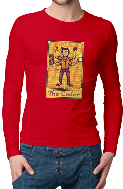 Чоловічий лонгслів з принтом "Карта таро  кодер". Ай ті, айтішник, карта таро, код, програміст, хакер. 2070702