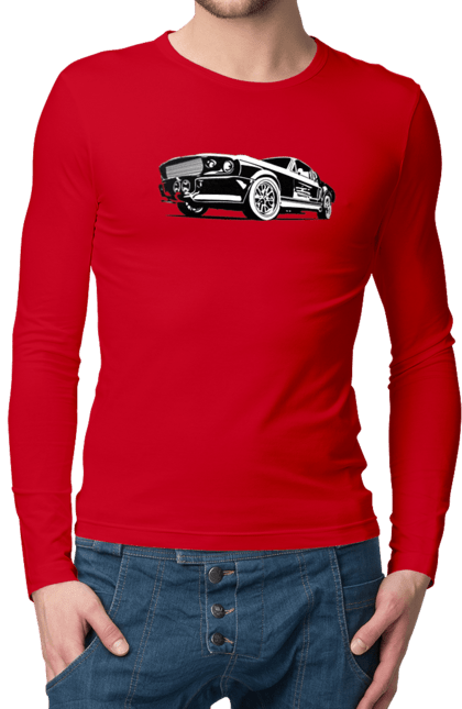 Чоловічий лонгслів з принтом "Автомобіль". Автомобіль, америка, мустанг, потужний, форд, форсаж. 2070702