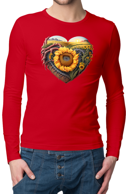 Чоловічий лонгслів з принтом "Символи України". Небо, поле, пшениця, символи україни, соняшник, україна. 2070702