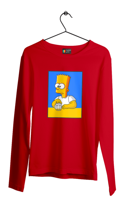 Мужской лонгслив с принтом Барт любитель пива. Барт, барт симсон, мультперсонажи, мультфильмы, симпсоны, украинский флаг. 2070702
