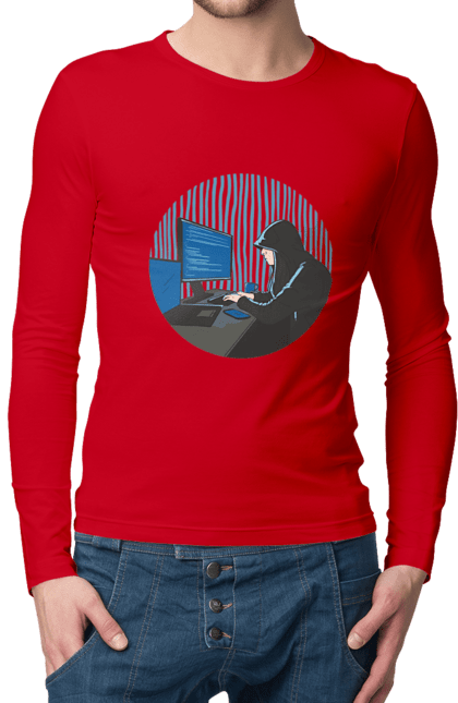 Чоловічий лонгслів з принтом "Хакер". Бінарний, гік, програміст, хакер. 2070702