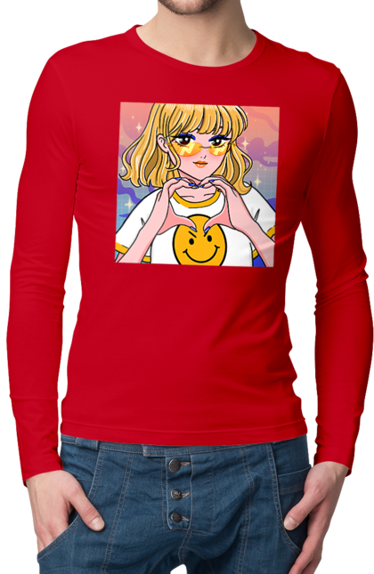 Men`s longsleeve with prints Yellow Girl. Anime, girl, smiley. 2070702