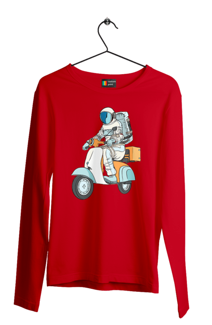 Мужской лонгслив с принтом Космонавт на мотоцикле. Космонавт, космос, мотоцикл. 2070702