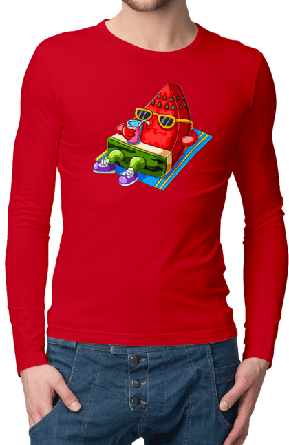 Men`s longsleeve with prints Watermelon Drinks Cocktail. Cocktail, summer, watermelon. 2070702