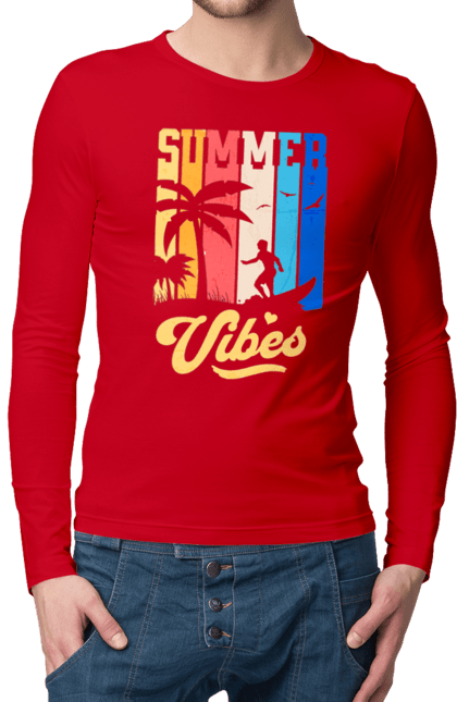 Men`s longsleeve with prints Summer Vibes Beach. Beach, sea, summer, surfing, tropics, vacation. 2070702