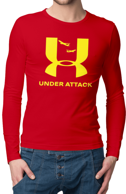 Чоловічий лонгслів з принтом "Under Attack yellow". Андер армор, бренди, гумор, приколи, прикольні, ундер армор. 2070702