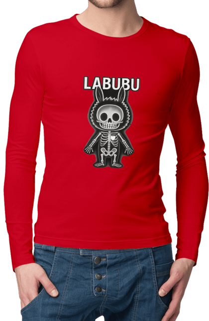 Чоловічий лонгслів з принтом "Лабубу". Анатомія, кістки, лабубу, миложутко, мінімалізм, рентген, серце` що світиться, скелет, череп, чорнобіле. 2070702