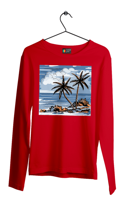 Чоловічий лонгслів з принтом "Пальми І Небо". Море, небо, пальми, хмари. 2070702