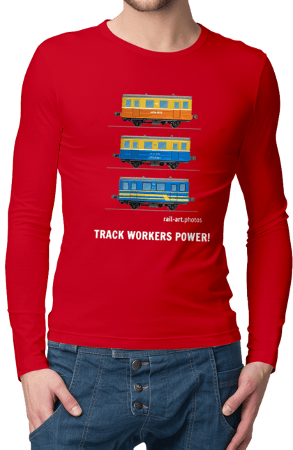 Чоловічий лонгслів з принтом "Track Workers Power! Автомотриса АС1А". Автомотриса, ас1а, дрезина, залізниця, колійники, колія, мотриса, укрзалізниця. 2070702